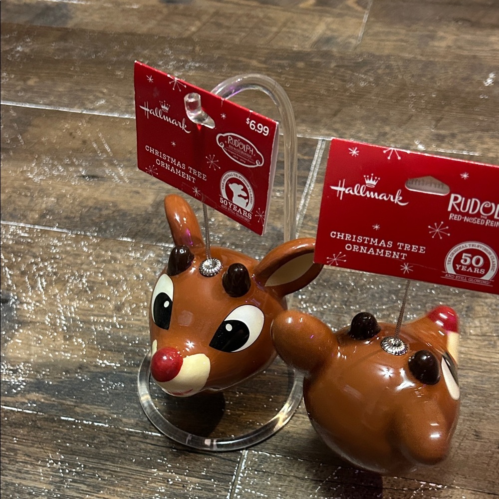 2 Hallmark Rudolph the Red Nosed Reindeer Ornament Retired 50th‎ Anniversary 3"